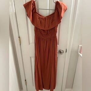 Old navy. Women’s Medium, burnt orange/brown, off-shoulder, maxi-dress.